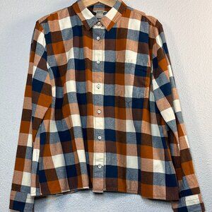 Duluth Trading Co. Free Swingin' Flannel Split Tail Orange Plaid - Women's M
